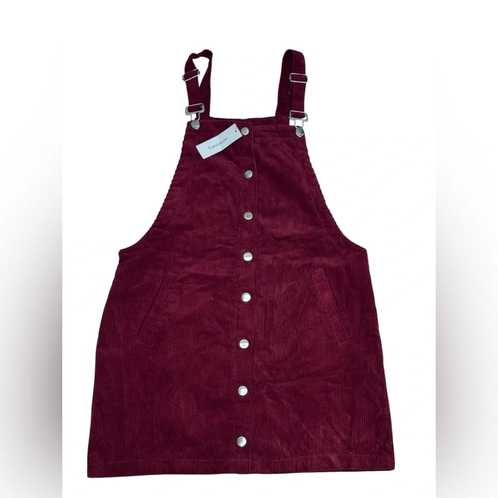 Women's Burgundy Corduroy Overall Dress - Picture 2 of 4